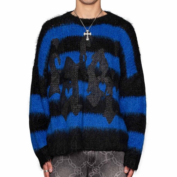 Racer Worldwide Sweaters - NWT Racer Worldwide Blue Mohair Stripe Sweater in Black and Blue Size S